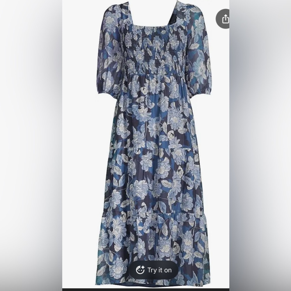 EUC Johnny Was Aquaria Midi Blue Floral Sundress